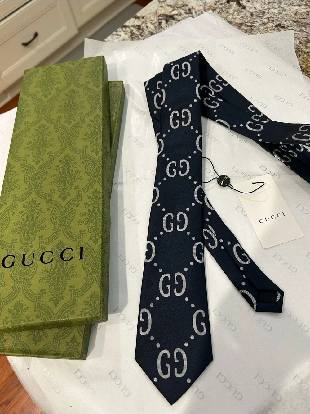 Gucci Navy GG Pattern Silk Tie